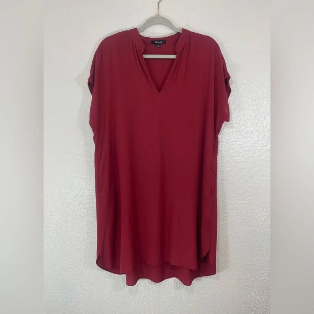 Madewell Bicoastal Tunic Dress Crimson Red Women’s Size Medium Oversized Relaxed